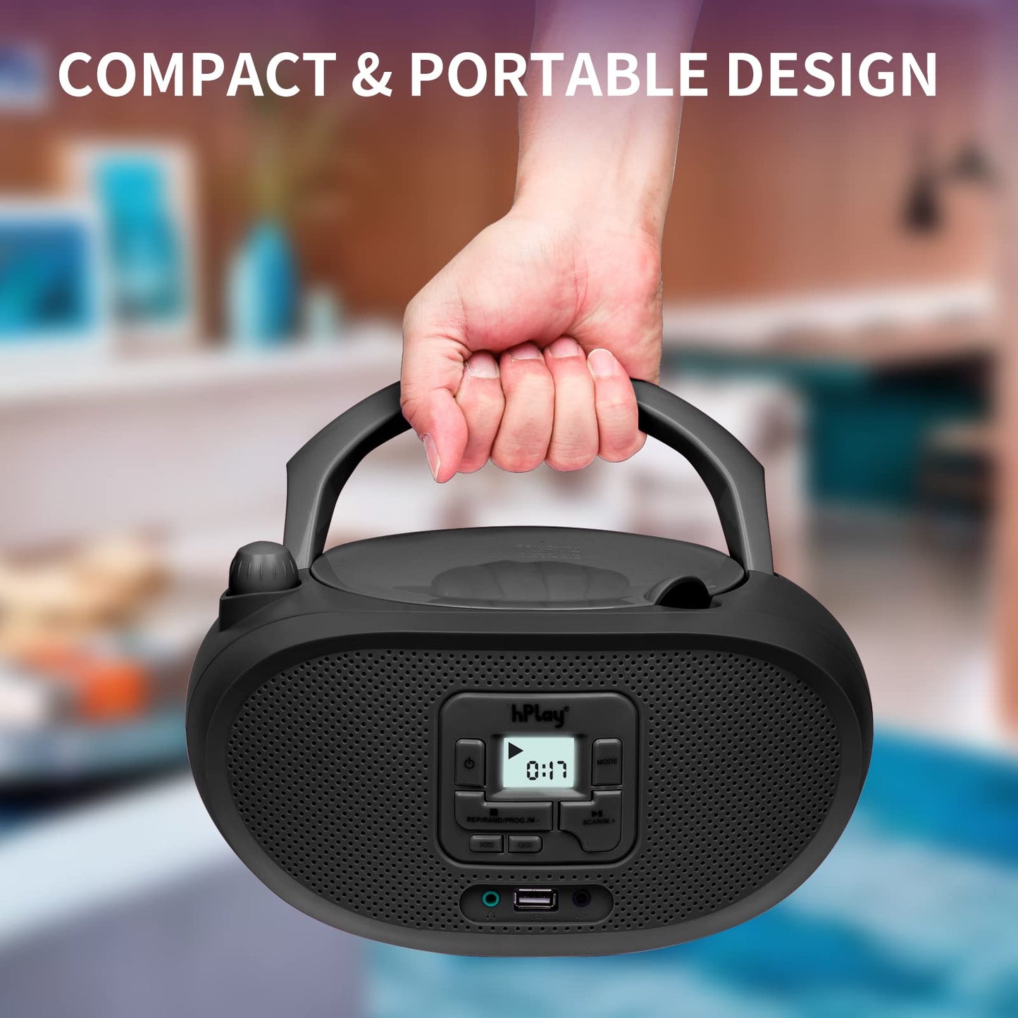 Hplay Gummy Gc04B Portable Cd Player Boombox With Digital Tunning Fm Stereo Radio Kids Cd Player Bluetooth Usb Lcd Display, Fron