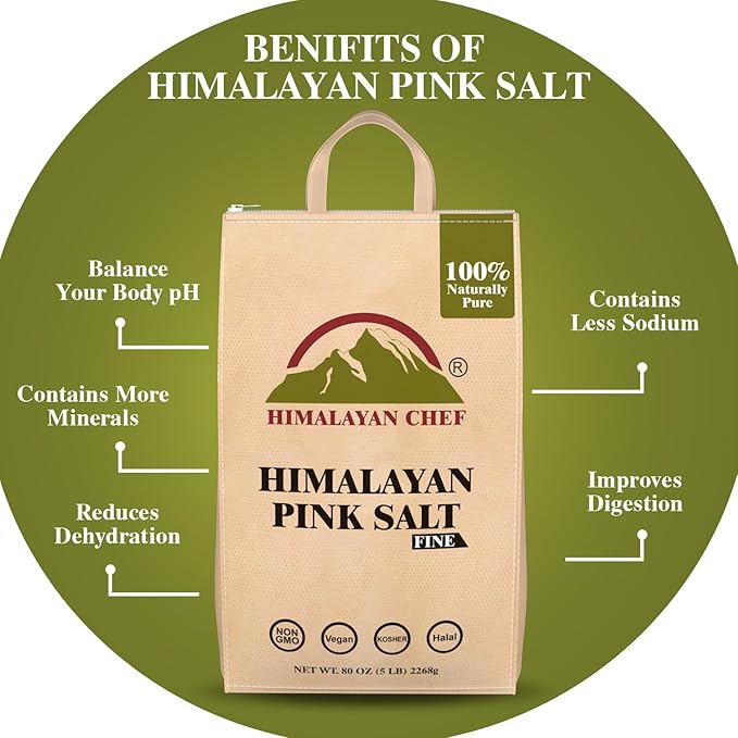 Himalayan Chef Pink Salt Fine Grain, 10 lbs (2x5 lbs Bags) - Pure, Natural, Kosher, Non-GMO, Mineral-Rich, for Cooking, Seasoning, Baking