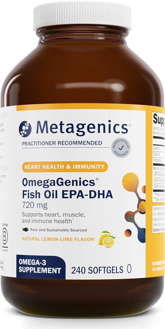 Metagenics OmegaGenics Fish Oil EPA-DHA 720 mg - Omega-3 Fish Oil Supplement - High Potency - for Heart Health, Musculoskeletal Health & Immune System Health* - with DHA & EPA - 120 Softgels