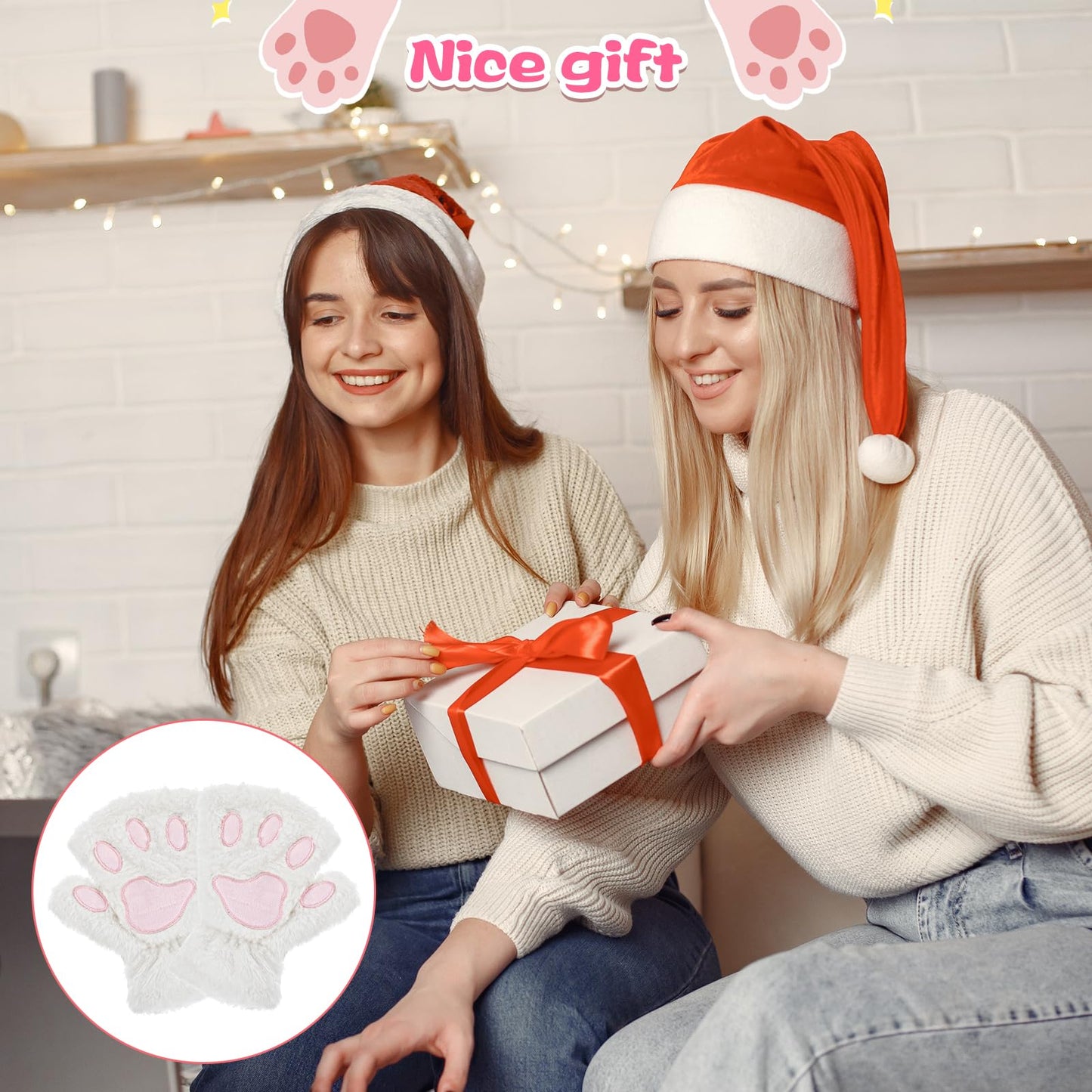Tyqour 1 Paris Cat Paw Gloves Fingerless Furry Paws Cute Furry Costume White Gloves Kawaii Cat Glove for Women Girls Accessories for Cosplay Glove Novelty Clothing Hand Paw Gear