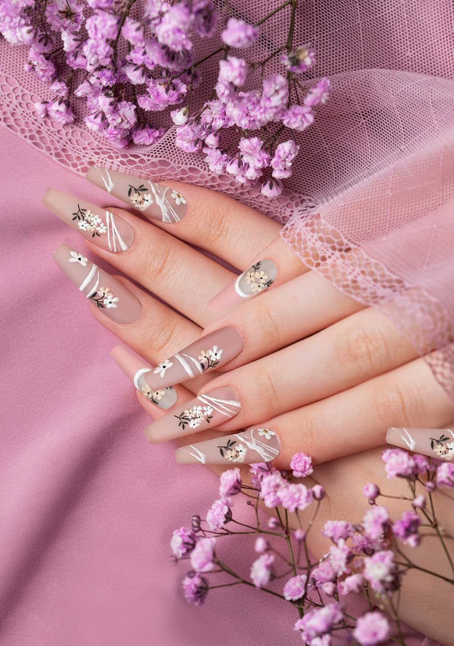 HAIIDOAK Nail Stickers, 4 Sheets Floral 5D Embossed, Self-Adhesive for DIY Manicure