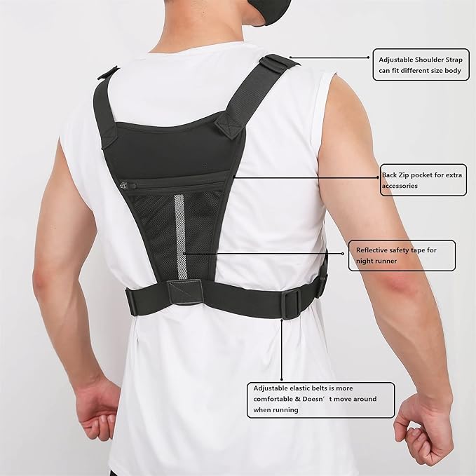 Sports Chest Bag For Men Women, Water Resistant Lightweight Front Chest Pack, Running Vest Bag With Built-In Phone Holder & Extra Storage For Workouts, Running, Cycling (Olive)