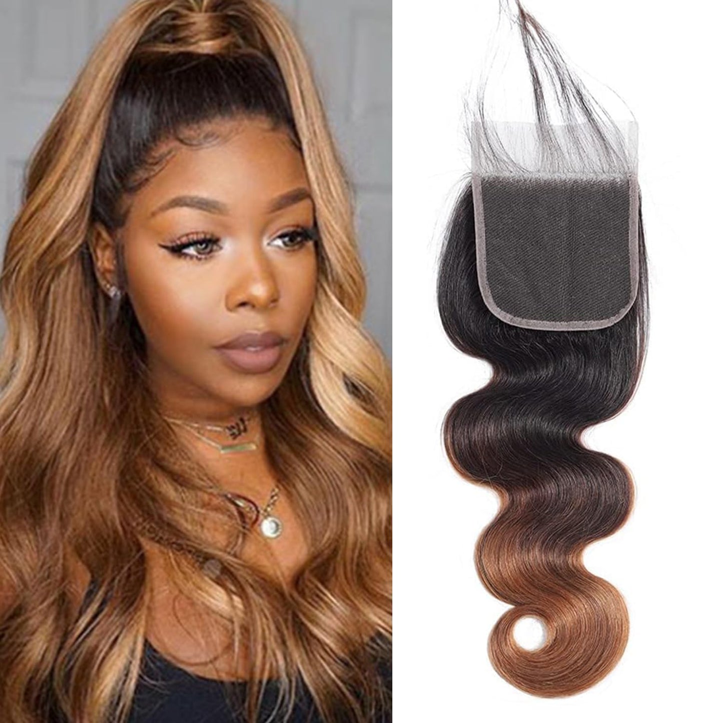 Ombre Closure 4x4 Transparent Lace 1b/30 Closure Brazilian Virgin Hair Body Wave Long 18 Inch Honey Blonde Pre Plucked With Baby
