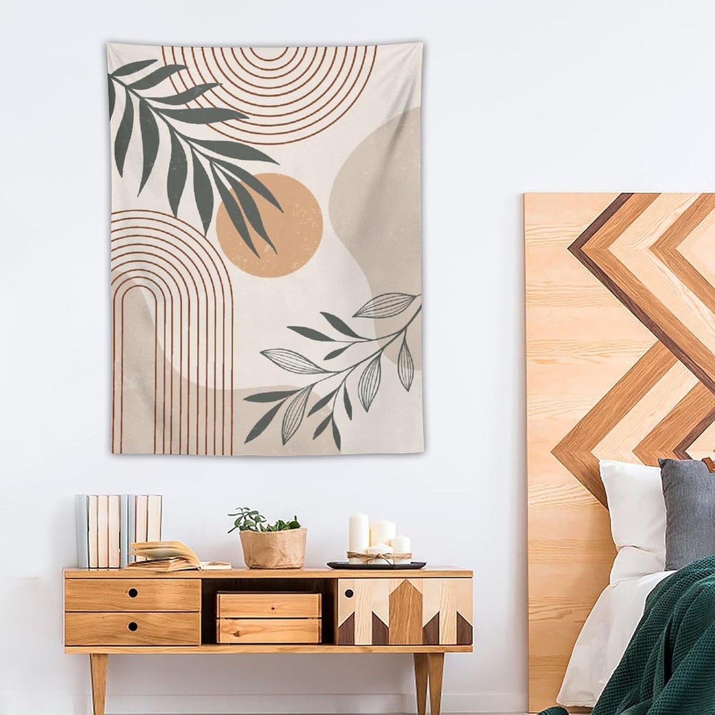 Abstract Boho Tapestry, Mid Century Tropical Tree Leaves Modern Geometric Arch Bohemian Botanical Tapestry, Home Aesthetic Wall Hanging Art Decor for Living Room Bedroom Dormitory 30x40 Inch