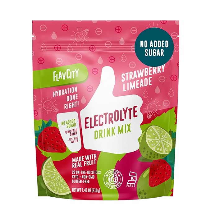 FlavCity Strawberry Limeade Electrolytes Powder Packets - 28 Hydration Packets - No Added Sugar - Hydration Powder with Re...
