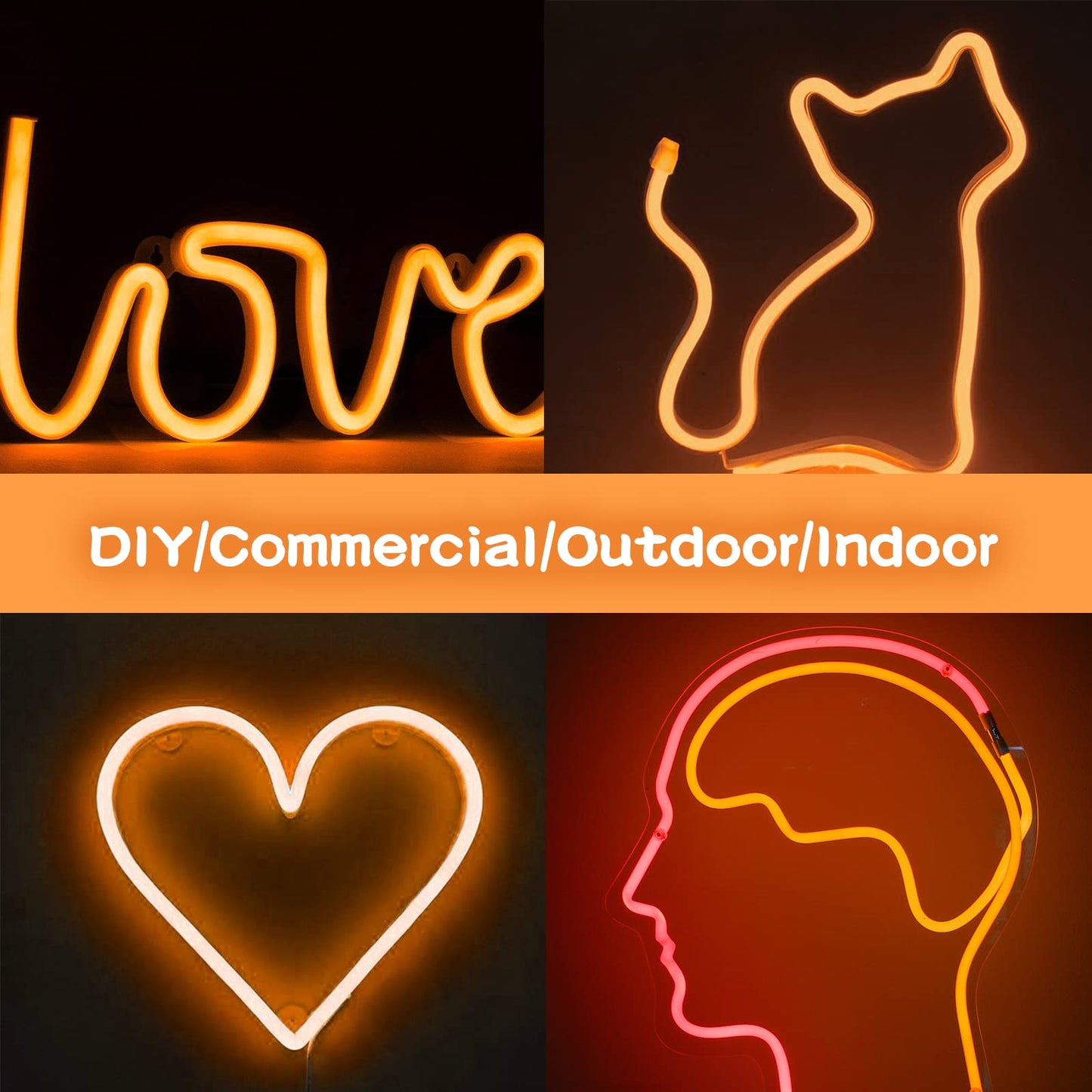 Meijiajia LED Neon Strip Lights, 16.5ft Orange Polycarbonate, Flexible & Waterproof, Cuttable Mood Lighting
