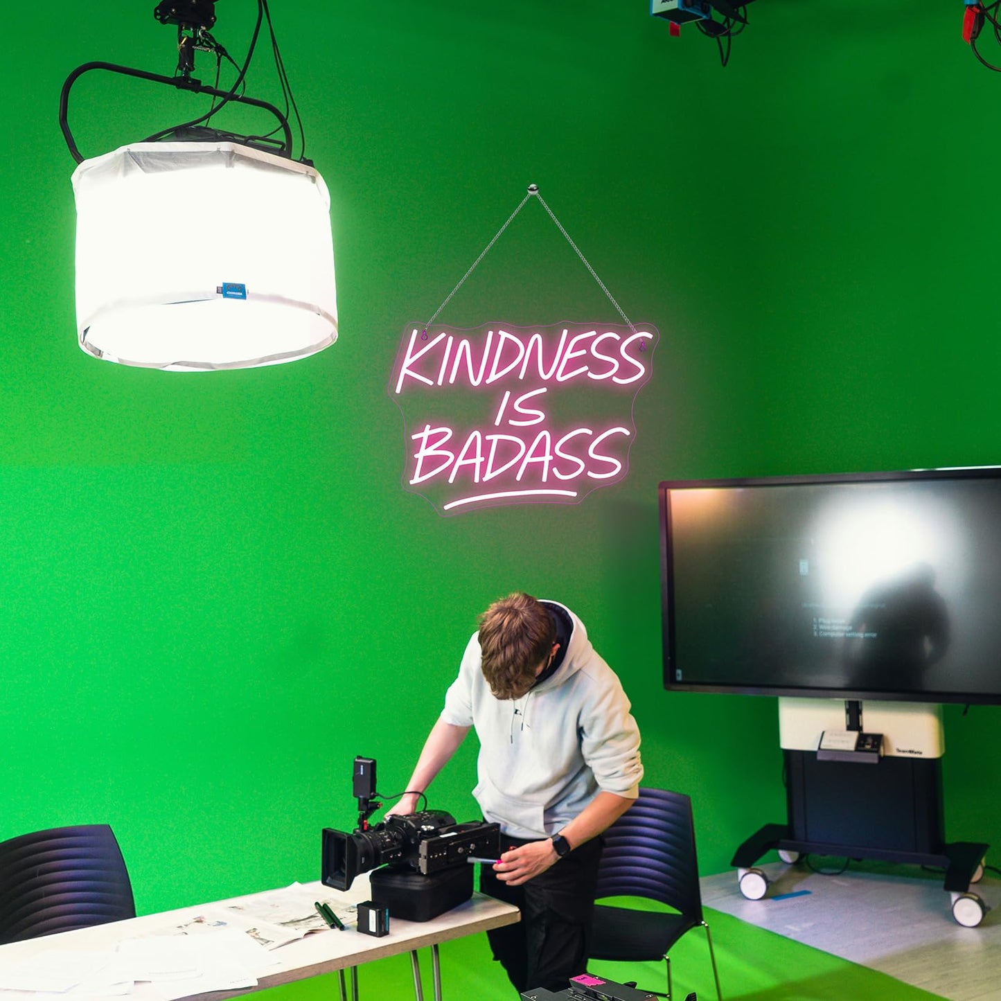 Wanxing Neon Sign - KINDNESS IS BADASS Pink LED Wall Light for Bedroom, Dorm, Living Room & Office Decor