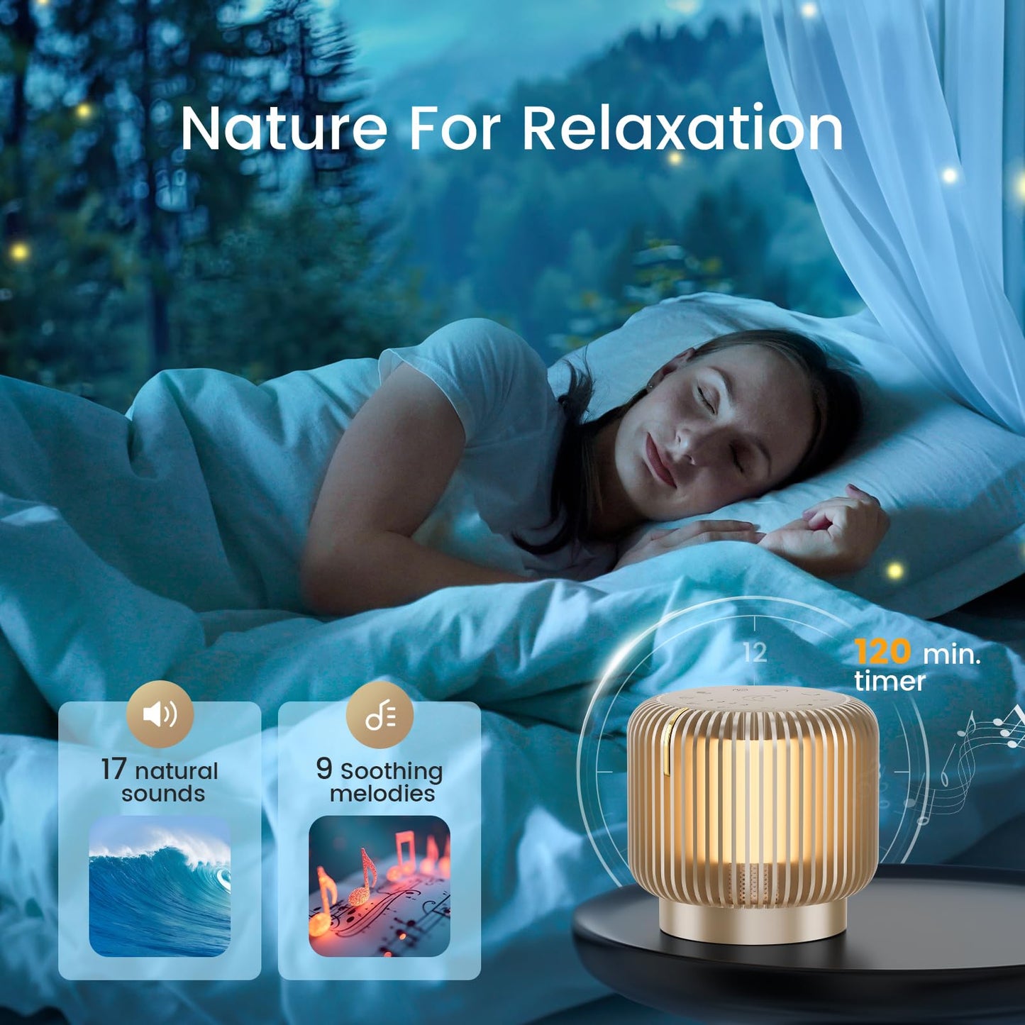 【Upgraded】 White Noise Sound Machine Bluetooth Speaker for Adults Kids 26 Soothing Sounds Dimmable Night Light 4 Timers Memory Function Brown Noise Baby Home Office Sleep Therapy Gift