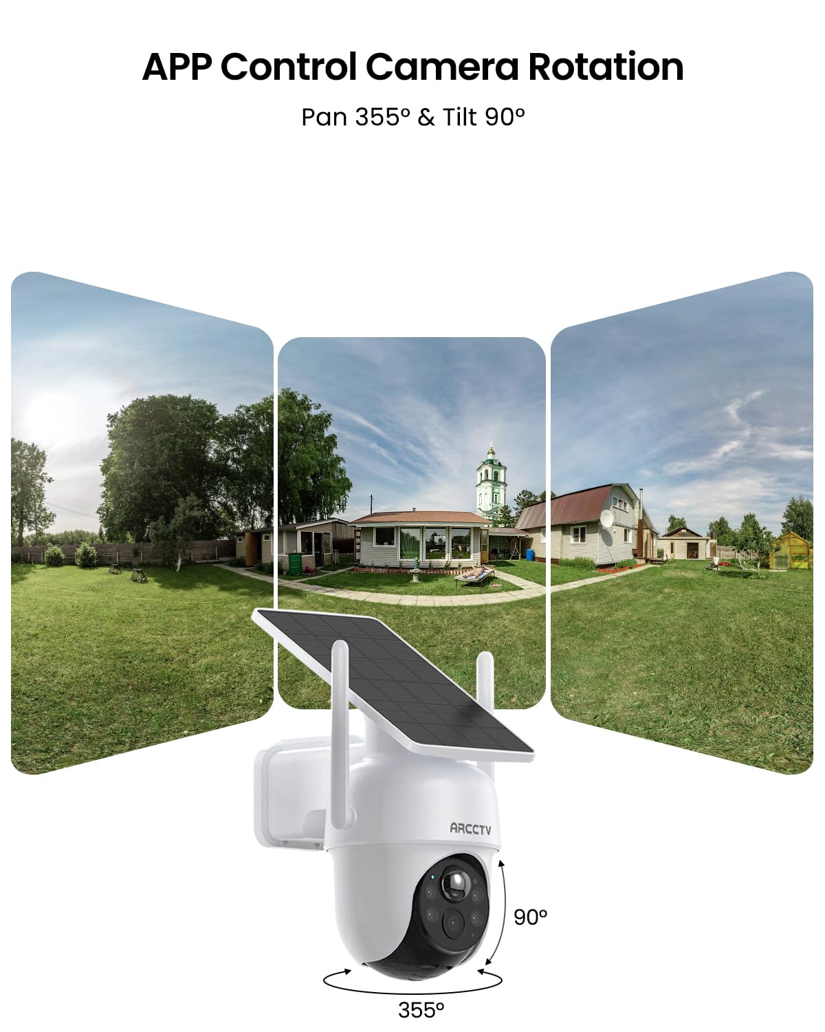 ARCCTV Security Cameras Wireless Outdoor, 4 Cam-Kit, 4MP Solar Security Camera Wireless System with 360° Pan & Tilt, HD Color Night Vision, Motion Detection, 64GB Memory Card, No Monthly Fee