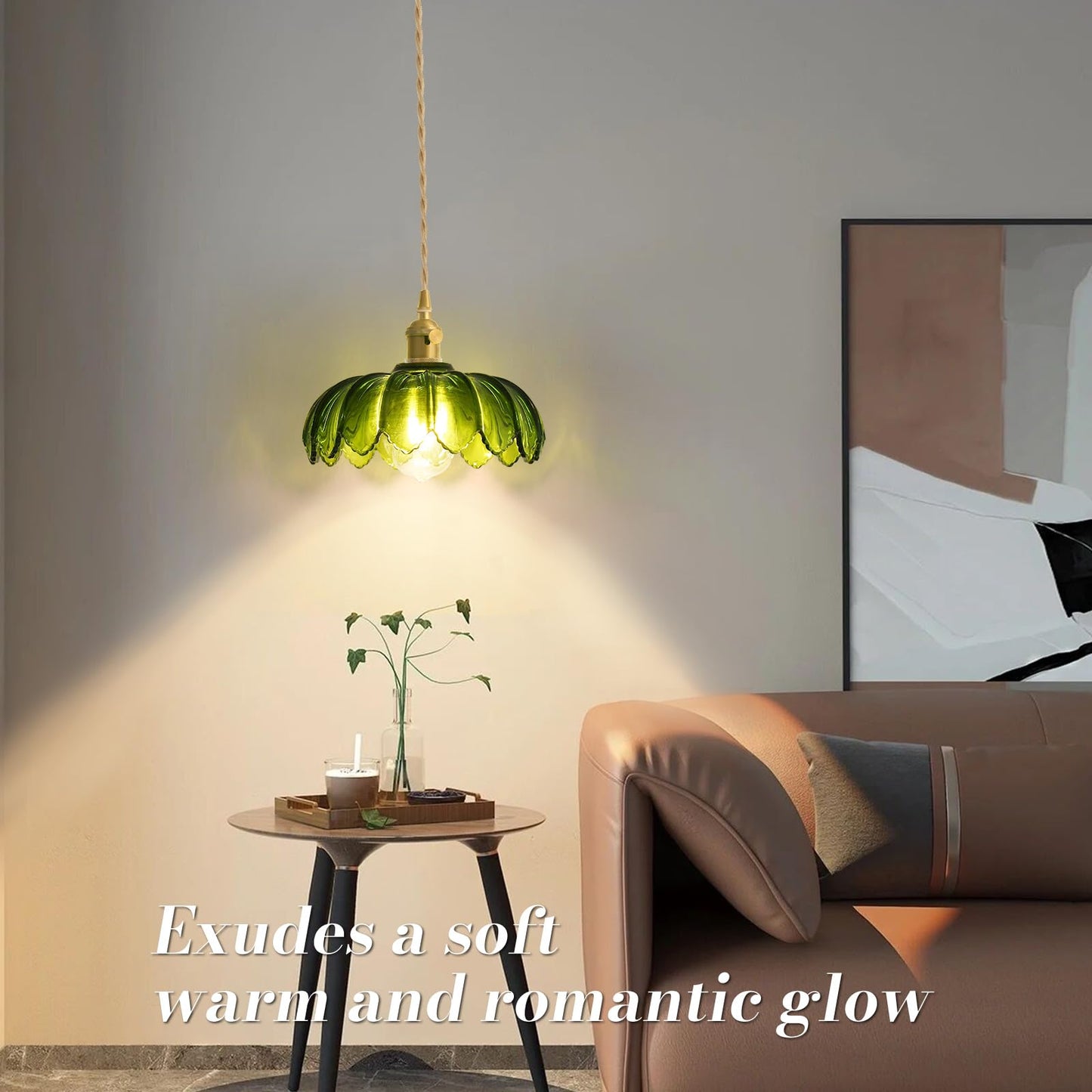 Beserwin Plug In Pendant Light  Hanging Lights With Plug In Cord  Hanging Light Fixture With Green Glass  E26 Pendant Lighting For Kitchen Island  Bedroom  Dining Room  Living Room