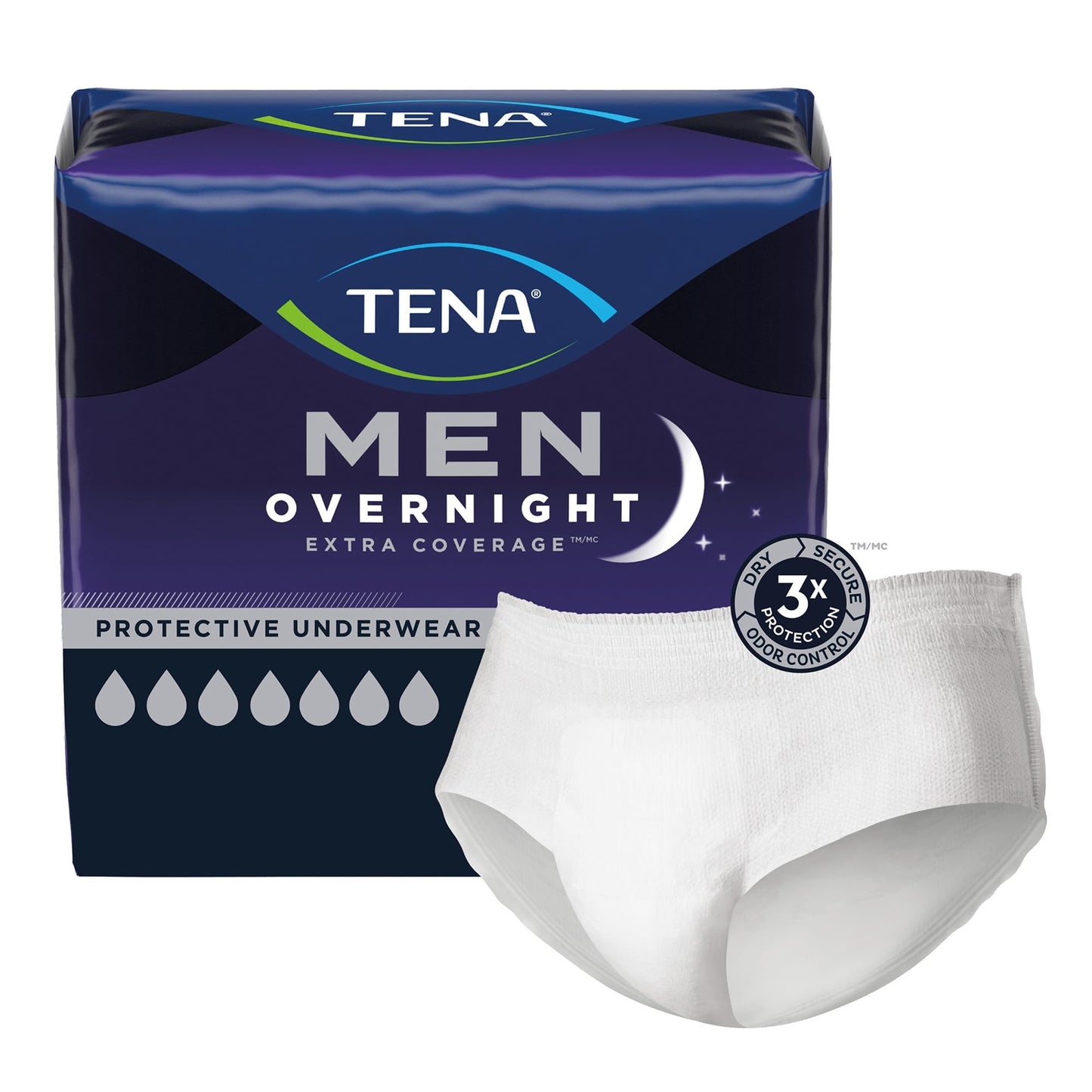 Tena Men Overnight Extra Coverage Incontinence Underwear, Masculine and Discreet, S/M, 56 Count (Waist Size 34in-50in)