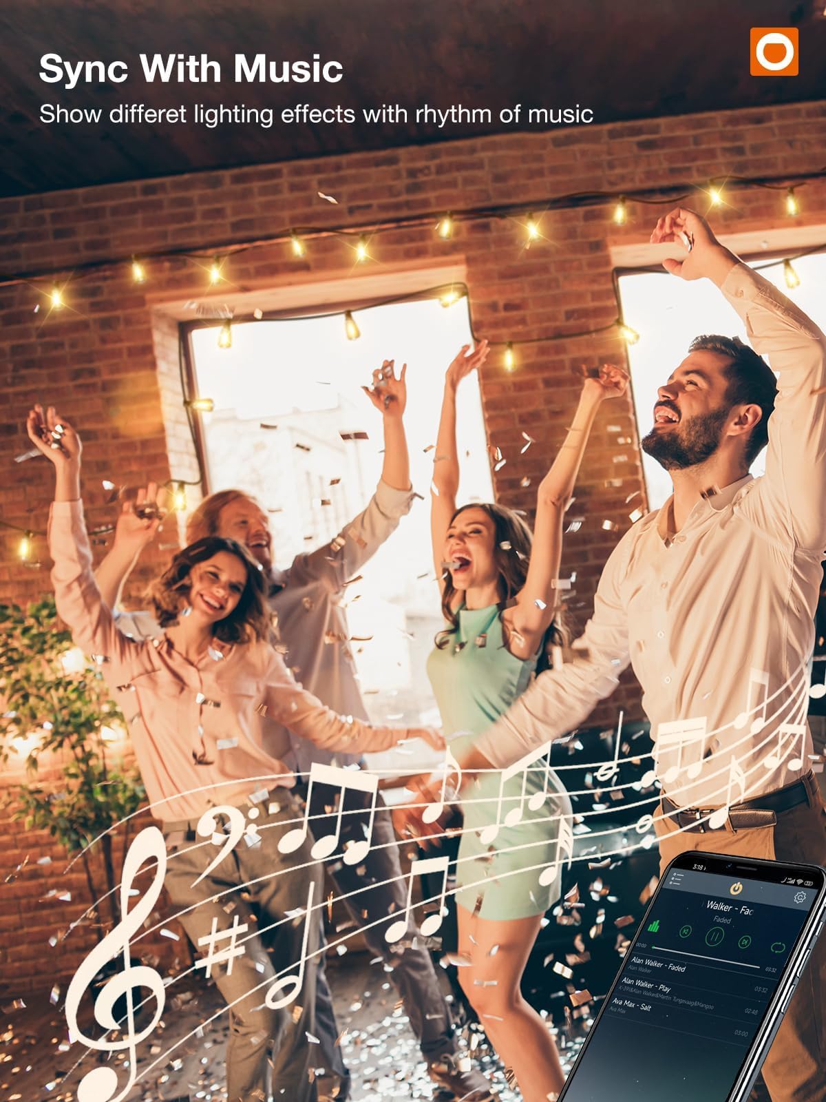 addlon 96FT Smart Outdoor String Lights, Dimmable LED Edison Bulbs, Warm White, APP Control, Music Sync, Model A09JW032901002