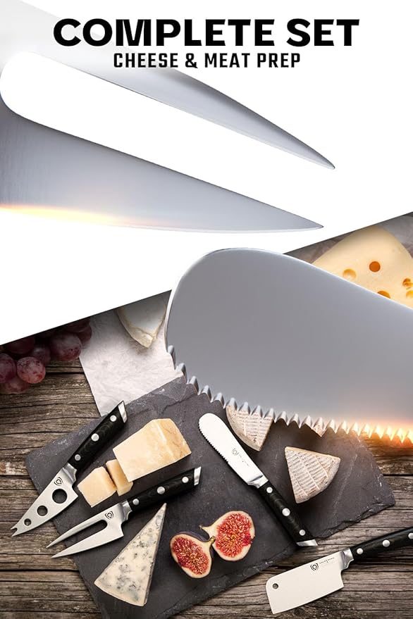 Dalstrong Charcuterie & Cheese Knife Set-4pc-Gladiator Series Elite-Mini Cleaver, Serrated,Round-Tip,Forked Cheese Knives Set-G10 Handle-Soft & Hard Cheese-Sheath-NSF Certified