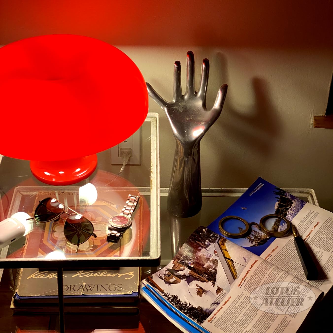Lotus Atelier Red Mushroom Lamp For Room Aesthetic Modern Lighting For Bedroom Mid Century Lamp | Cool Retro Living Room Decor | Table Lamp Mushroom Light Home Decor Mcm (Red)
