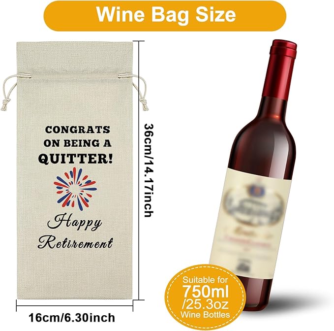 Sazuwu Quitter Retirement Gifts for Coworkers Wine Bag Funny Retired Gifts for Women Men Retirement Gifts for Mom Dad Colleagues Wine Bottle Decoration Bag Wine Accessories Gifts for Wine Lovers