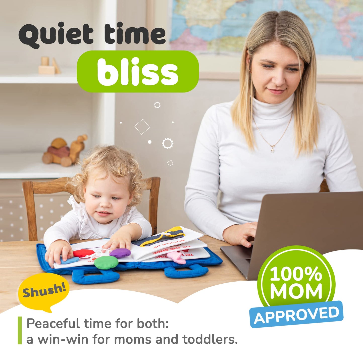 deMoca Busy Book for Toddlers 1-3 - Airplane Toys for Toddlers 1-3, My Quiet Book Montessori Toys for 1 Year Old with Kids Plane Activities, Activity Busy Board, Gift for Boys & Girls