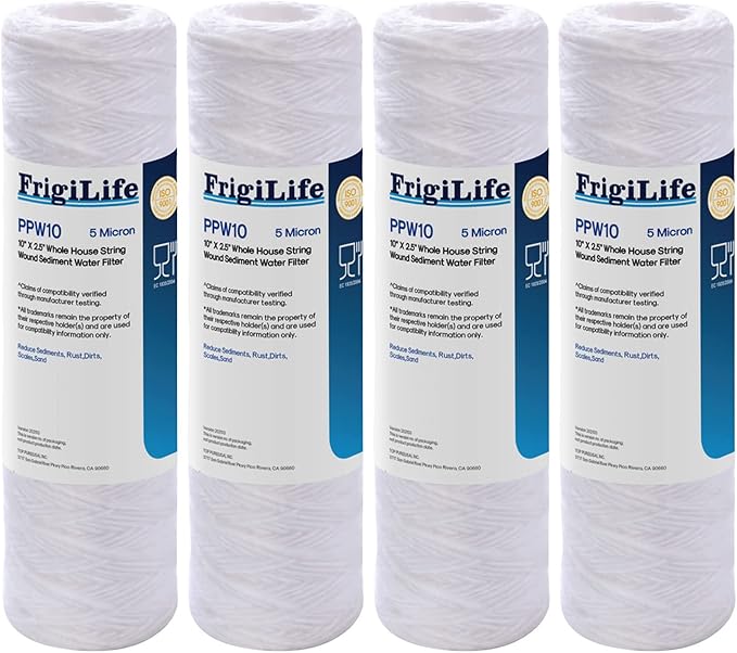 5 Micron 10" x 2.5" String Wound Sediment Water Filter Cartridge for Well filter Universal Replacement with Any 10 inch RO Unit, WP-5, CFS110, Aqua-Pure AP110, WP-5, Culligan P5,(Pack of 4)