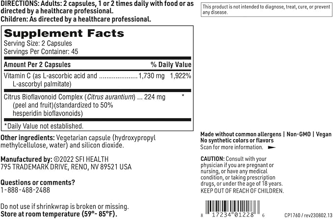 Klaire Labs C Plus with Bioflavonoids - Vitamin C Blend with Citrus Bioflavonoid Complex - Immune Support (90 Capsules)