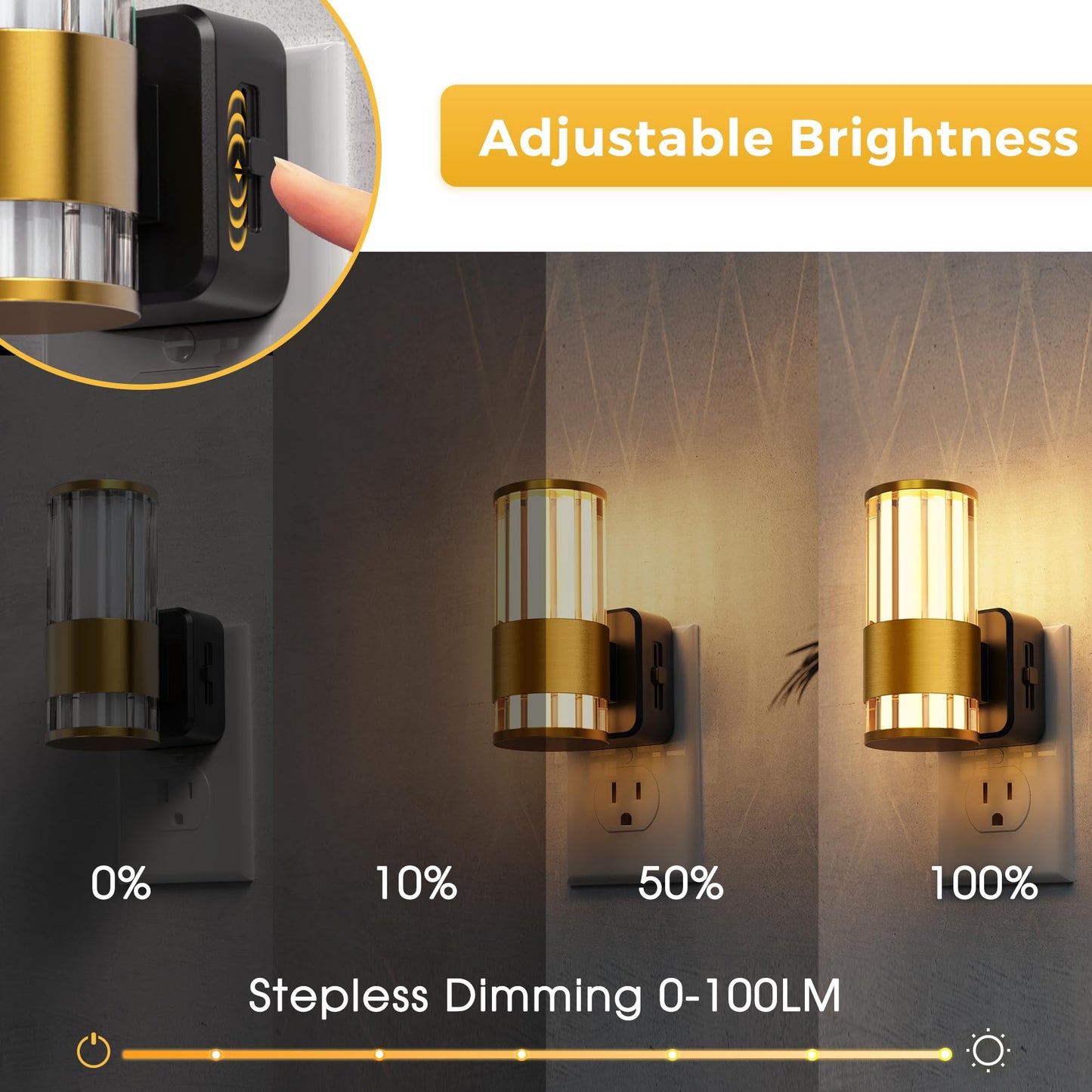L LOHAS LED Night Light, Dimmable 0-100LM, Auto Light Sensor, 1 Pack, Gold Ring-3000K Stripe, Model A-GY22502US