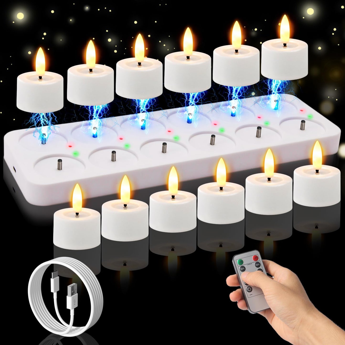 Rechargeable Flameless Tea Lights Candles with Timer Romote, 1.5"x 1" Small Votive Candle Battery Operated, Electric LED Candles for Wedding Centerpiece Table Decor Halloween Christmas (12 Pack)