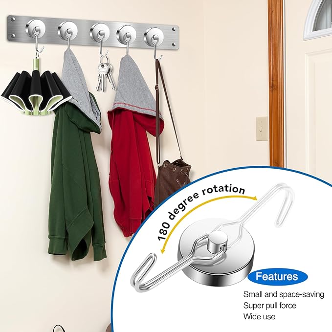 LOVIMAG Hooks, 120lbs+ Magnetic Magnet Hook 2025 Cruise Cabin Ship Essentials Heavy Duty Strong Refrigerator Fridge Hanging for Classroom Beach Vacation Kitchen Grills Home Mug Hanger (3 Pack), Silver