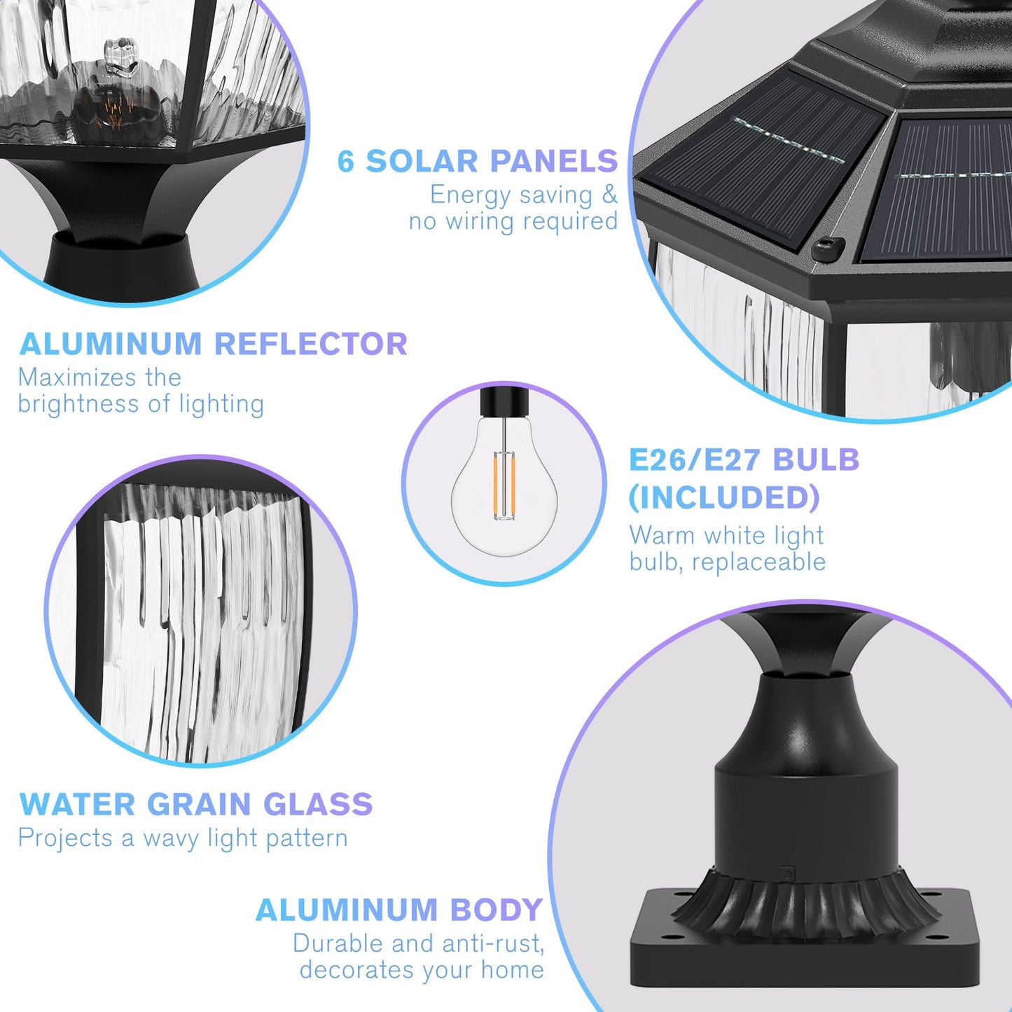 Jandov Solar Post Lights, 17.3in  Waterproof Lamp, Dusk to Dawn, Remote Control, Black, Aluminum, Model Jandov-M05-06