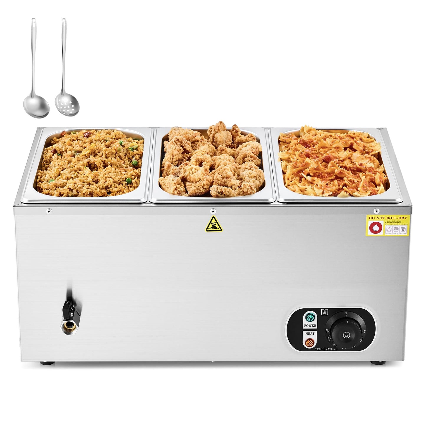 WILPREP Commercial Food Warmer with Three 1/3 Pans, 1500W Countertop Electric Warmer, 86-185°F Adjustable Temp Control & Over-Temp Protection, Stainless Steel Buffet Bain Marie