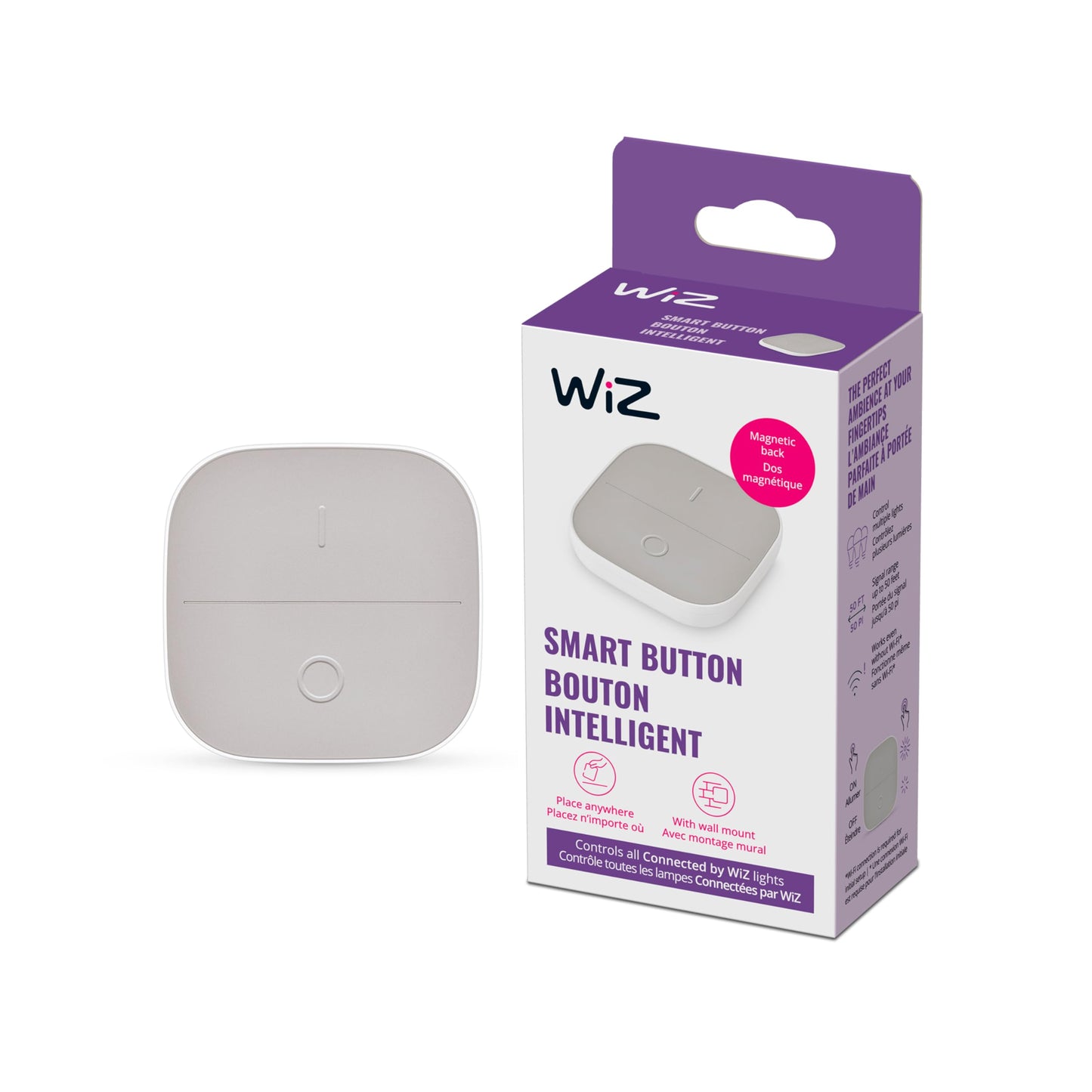 WiZ Connected Portable Smart Button - Comes with 2 AAA Alkaline Batteries - Wireless Light Switch - Control with App - 1 Pack