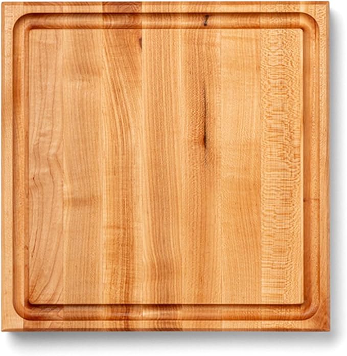 John Boos CB Series Square Wooden Maple Cutting Board 15”x15” – 1.75” Thick, 12-lb Reversible Butcher Block with Juice Groove, Edge-Grain & Finger Grips – Made in the USA