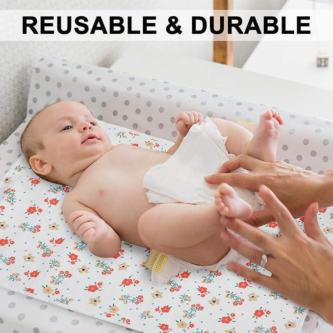 Baby Diaper Changing Pad, 19.7"x25.6" Waterproof Changing Pad Liners with 100% Muslin Cotton Front Top and Leather Back, Soft and Absorbent Portable Changing Mat for Travel, Changing Station