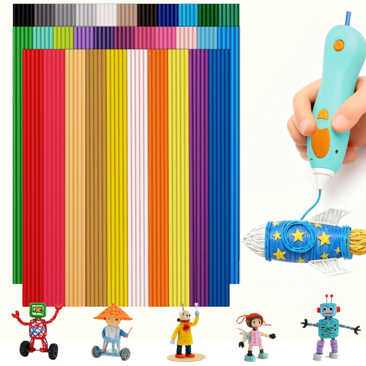 Logiim 32 Colors PCL 2.5mm 3D Pen Filament Refill Compatible with 3Doodler Start+, Low Temperature Filament, 15 cm x 5 pcs Total 2400cm, Safe & Easy-Use Refill 160Pcs