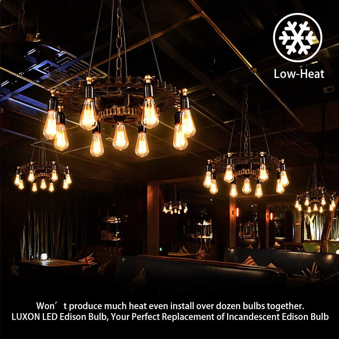 Luxon Dimmable Led Edison Bulb, 4W (40W Equivalent), 2700K Warm White, Amber Glass, E26 Base, 8-Pack