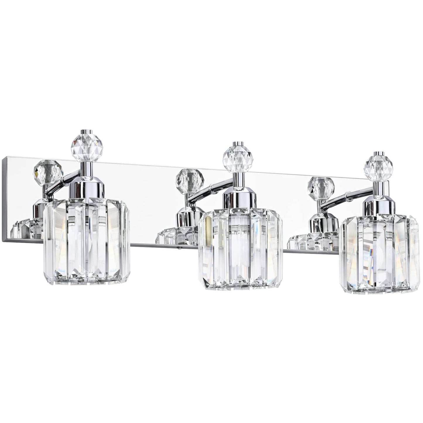 PRESDE Modern Crystal Bathroom Vanity Light Fixture, Chrome, 3 Lights, Stainless Steel, Wall Mount