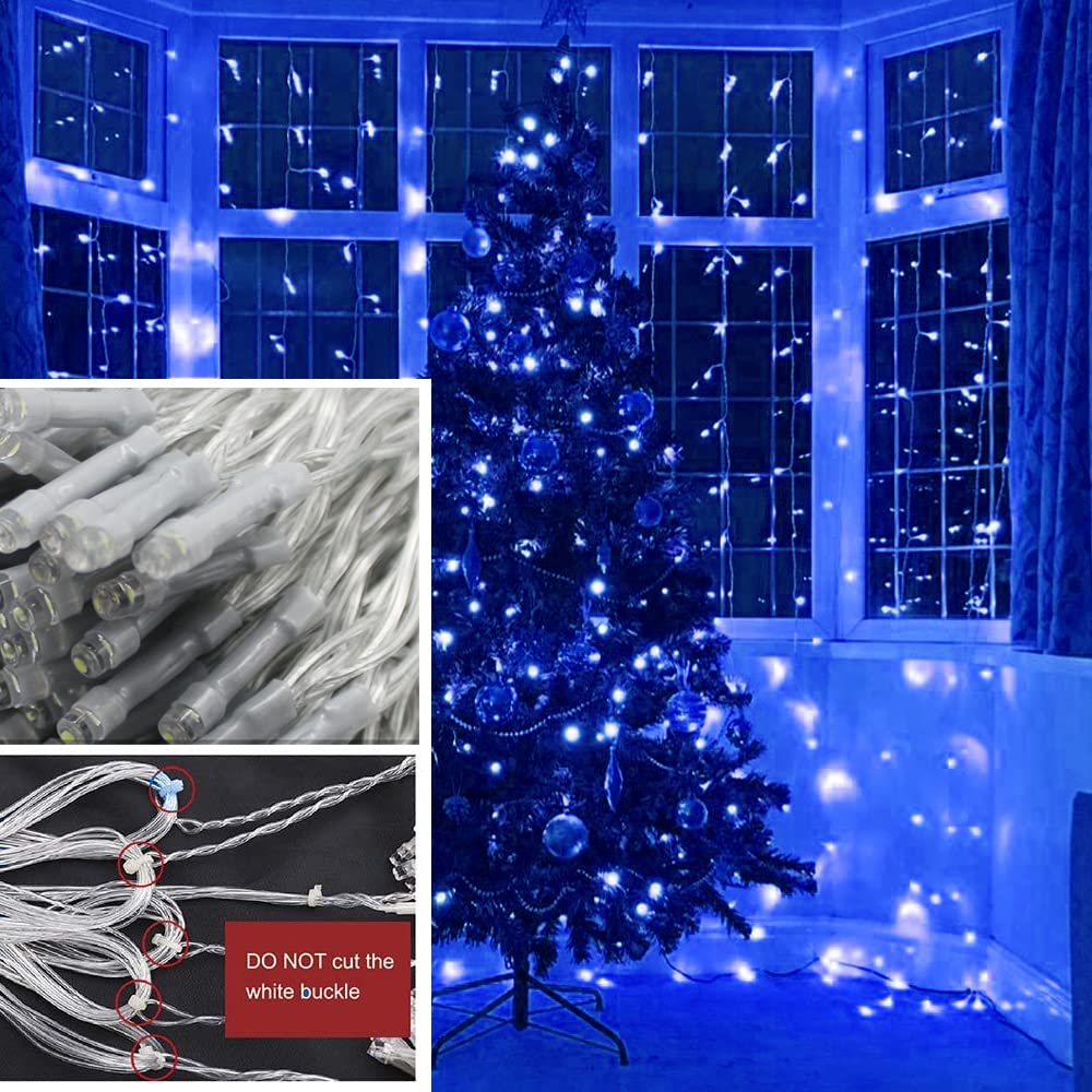Solhice LED Curtain Lights, 600 LEDs, 20ft x 10ft, Blue, Indoor/Outdoor, Model BD-600-C-W-B