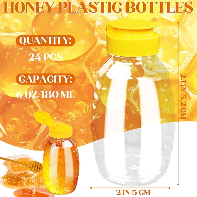 Honey Bottle, 24 Pcs 8 Oz Plastic Honey Squeeze Bottles Honey Bottles Small Honey Jars, Honey Container For Sauces Syrup Storing And Dispensing