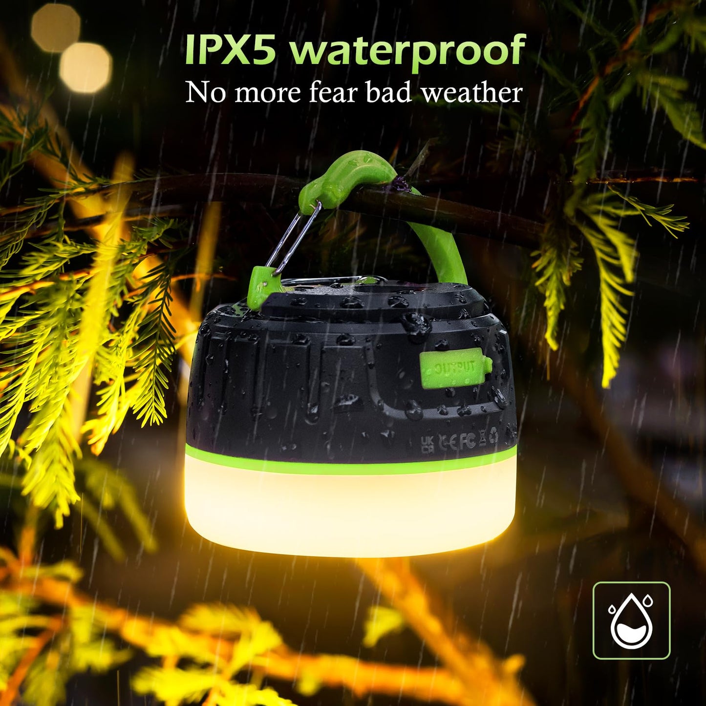 Sinvitron LED Camping Lantern - Rechargeable, 1000LM, 150H Run Time, 5200mAh Power Bank, 5 Light Modes, Black & Green, Model C5