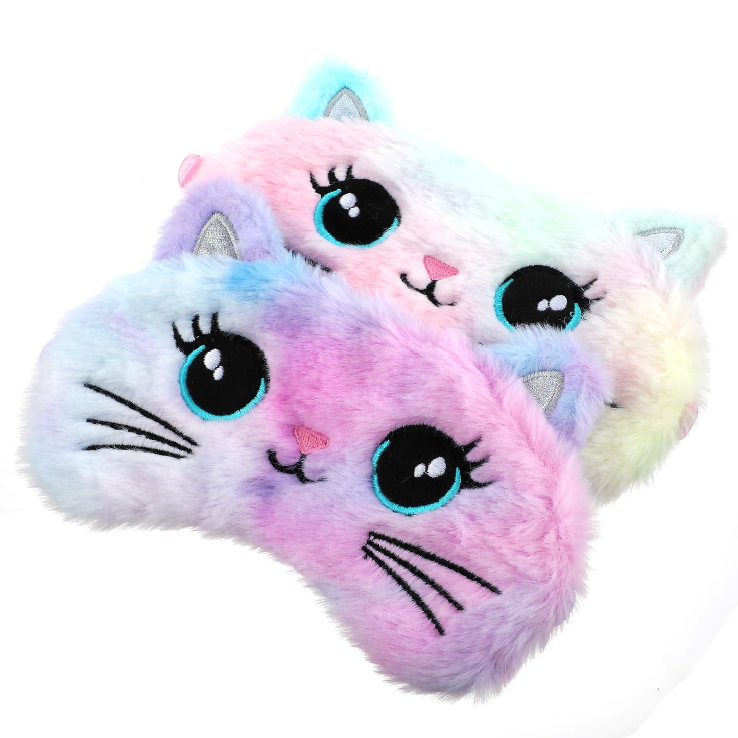 Gjinxi Sleep Mask for Kids, 2 PCS Soft Plush Sleeping Eye Mask, Funny Blindfold Sleep Eye Cover, Cute Animal Sleeping Eye Shade, Night Eyeshade Cover for Toddler Boys Girls Women Men(Cat)