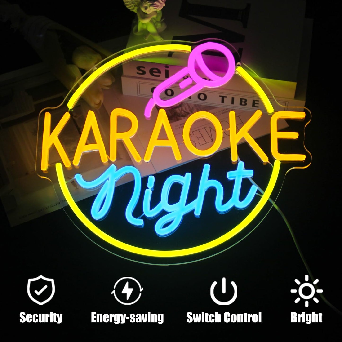 Cktbley Karaoke Night Neon Sign Music Room Decor Karaoke Bar Led Sign For Wall Decor Karaoke Live On Air Neon Lights Signs Bar Open Neon Wall Light For Music Studio Game Room Decor