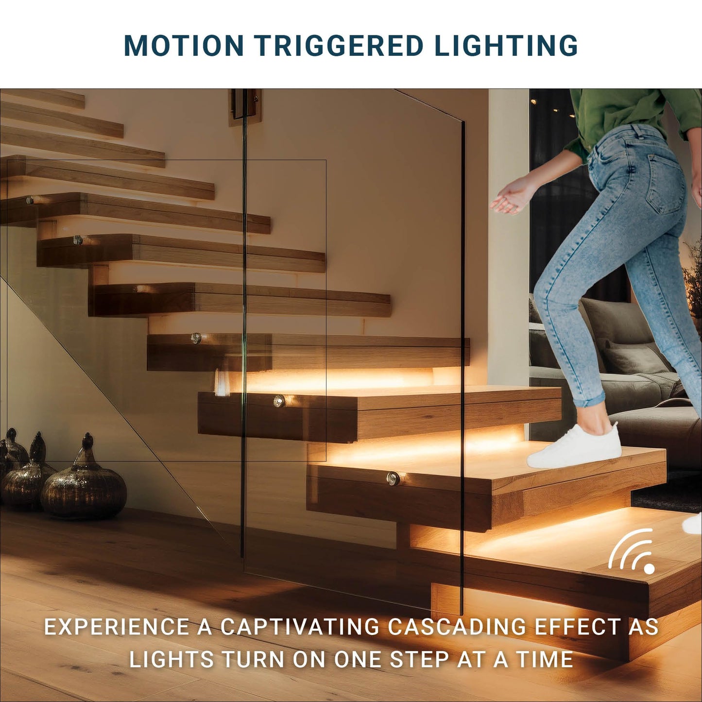 Parmida Motion Sensor LED Stair Lighting Kit, RGB & 5CCT, 24in Aluminum, Remote Control, Dimmable, Model PLED-CSTLS-RGB-MCCT-10