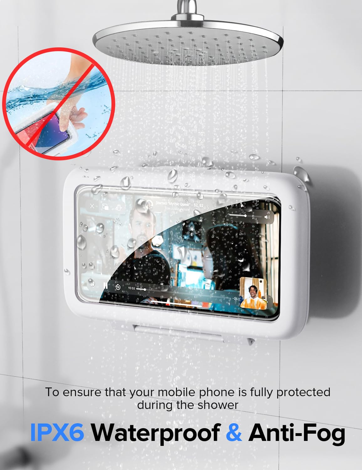 Lc-Dolida Shower Phone Holder Waterproof, 480 Rotatable Adjustable Bathroom Wall Phone Mount Stand, Anti-Fog High Sensitivity Ip
