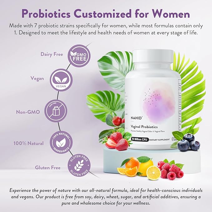 Vaginal Probiotics for Women, pH Balance & Vaginal Health with 70 Billion CFU & Prebiotics - Supports Odor Control, Urinary Tract & Digestive Health - Shelf Stable, Lactobacillus Blend, 60 Capsules