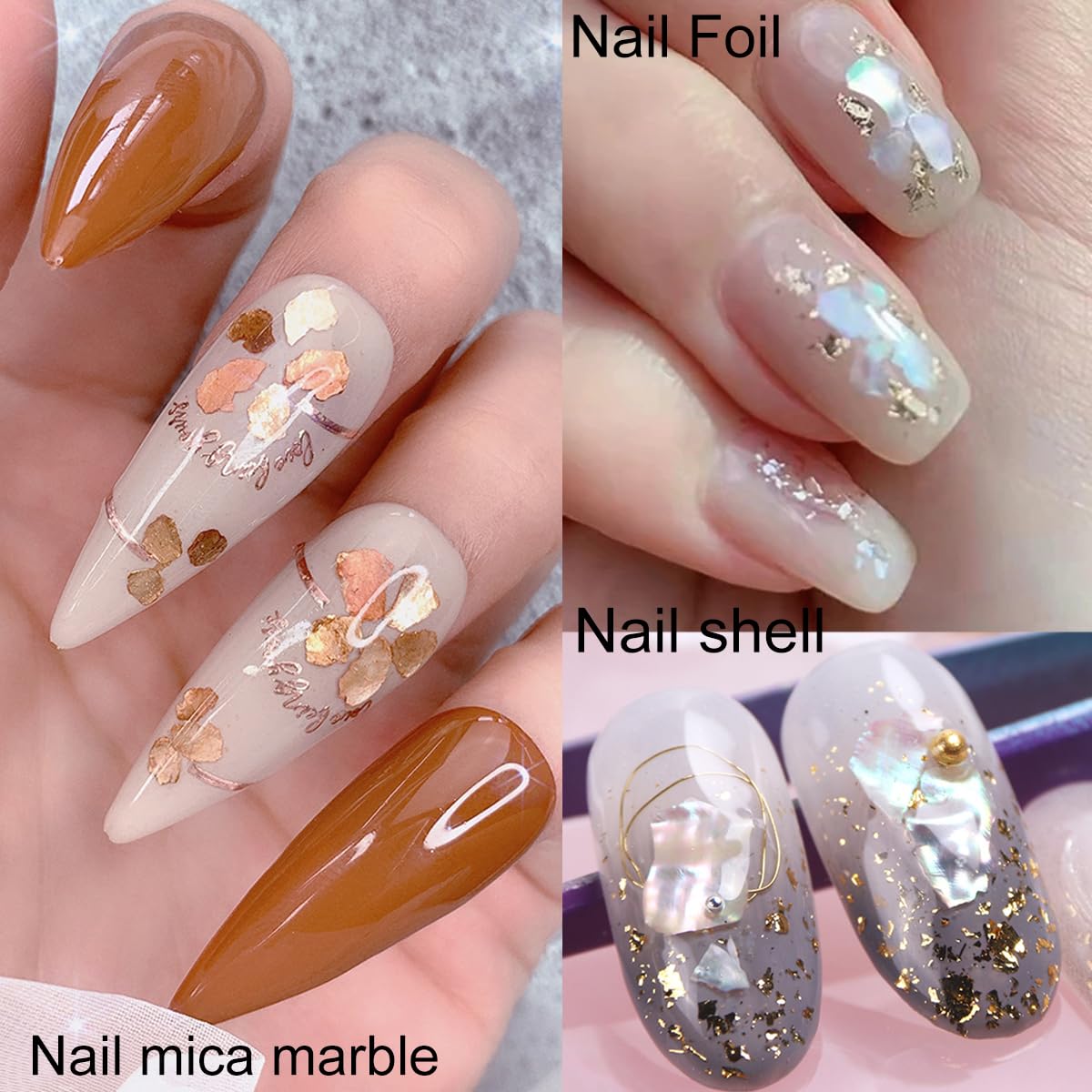 UARUOGP 3 Boxes 36 Grids Nail Art Foil Flakes Glitter Irregular Mica Seashell Flakes,Nail Supplies Glitter Slice Colorful Marble