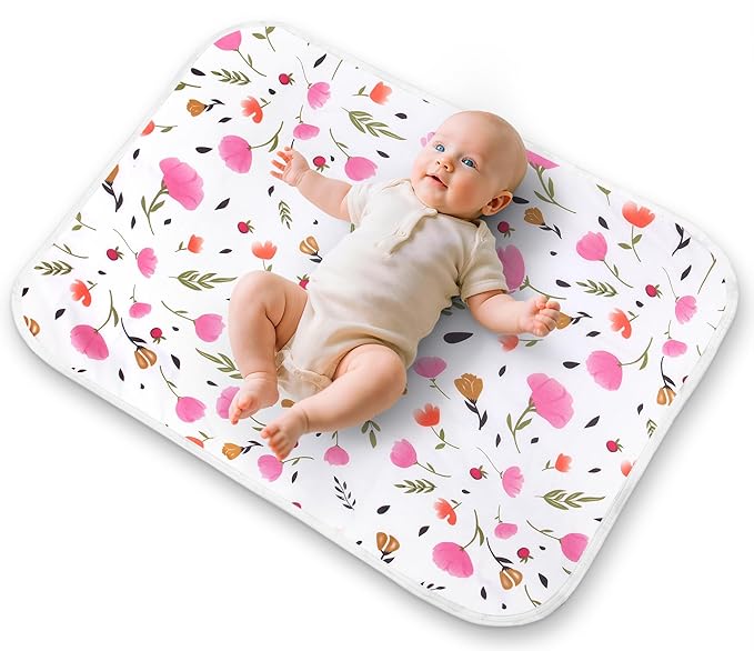 Diaper Changing Pads for Baby, Flower Change Mat, 3Layers Waterproof Change Pad Foldable Absorbent Mats for Women, Reusable Incontinence Underpads for Patient 24''x30'' (Purple Flower)