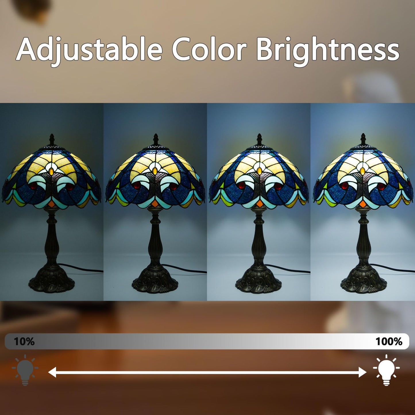 Crefotu 12 Inch Tiffany Table Lamp with Remote Control, Dimmable Colors, Glass, Beige Baroque, Model CFLPUS-004