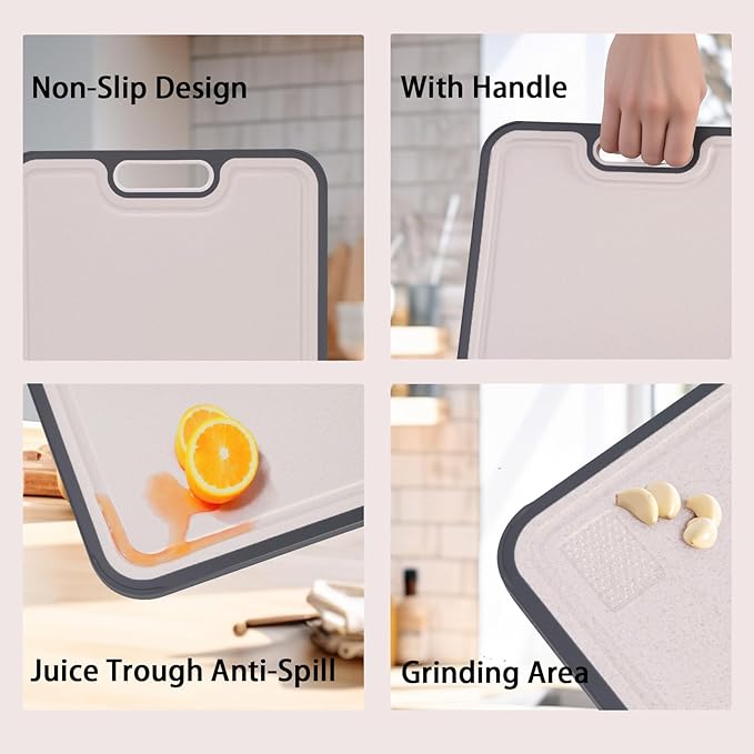Cutting Board for Kitchen,304 Steel + Wheat Straw PP,Double-Sided Stainless Steel Cutting Boards,Easy to Clean,Non Slip with Handle,Dishwasher Safe,Size 15.1 x 10.4 Inch 1Pcs