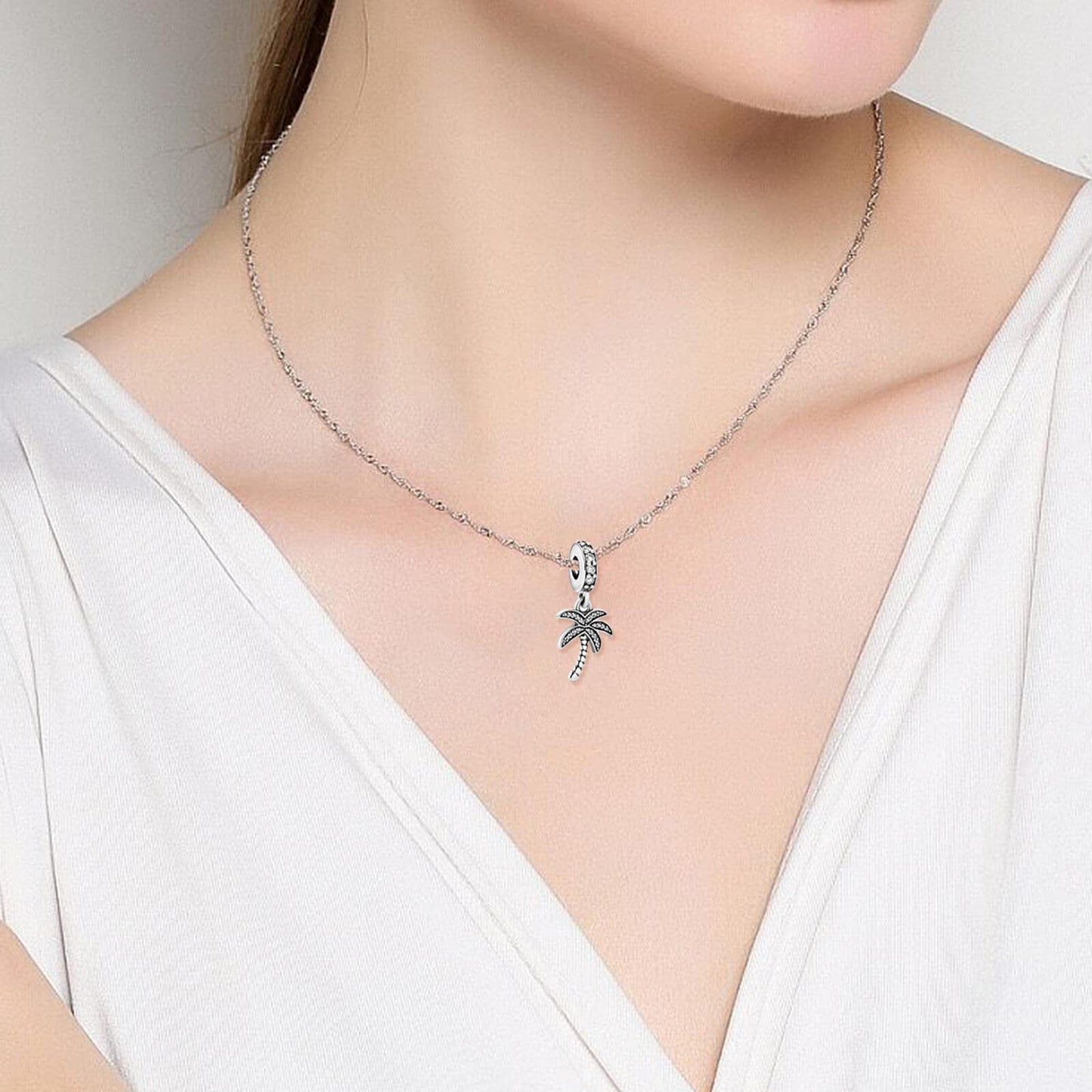 VALGACLS Sparkling Palm Tree Charms 925 Sterling Silver Charms for Bracelets Necklace