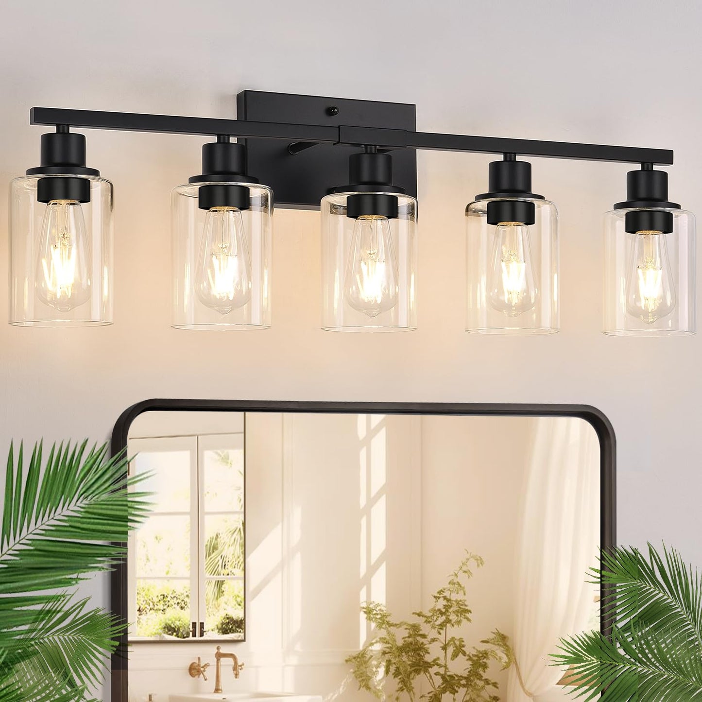 5-Light Bathroom Light Fixtures  Matte Black Modern Vanity Lights With Clear Glass Shades  Bathroom Vanity Light For Mirror Living Room Cabinet Bedroom Porch