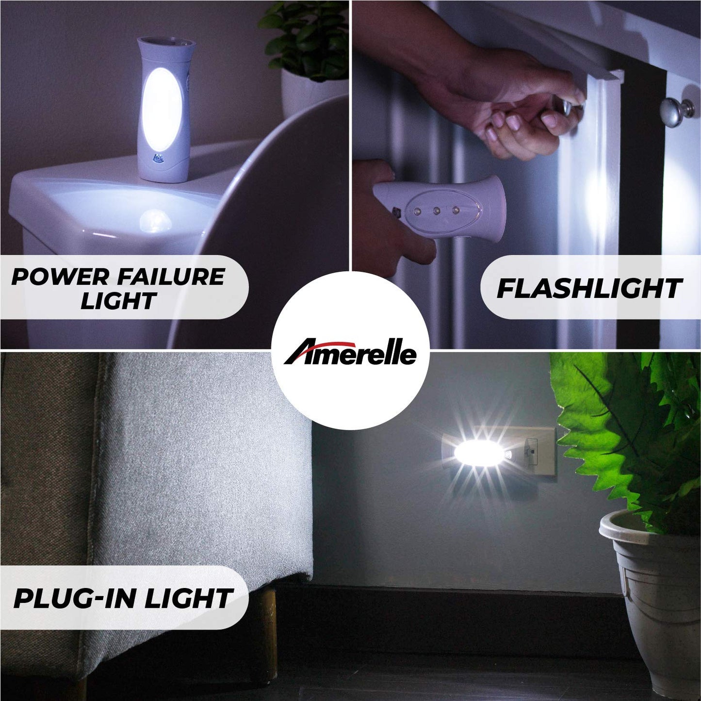 AMERELLE LED Emergency Lights - Power Failure Light & Flashlight Combo, Rechargeable, White, Model 71134, Pack of 1