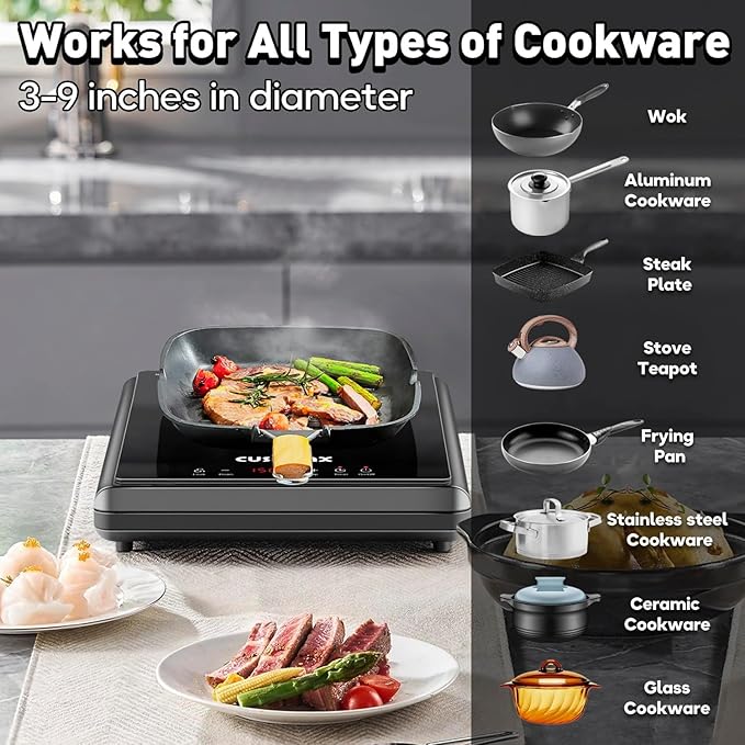 CUSIMAX 1500W Hot Plate, Portable Infrared Electric Stove for Home with 7 Speed,Ceramic Countertop Stove Sensor Touch,Kids Safety Lock and Timer,Compatible for All Cookwares