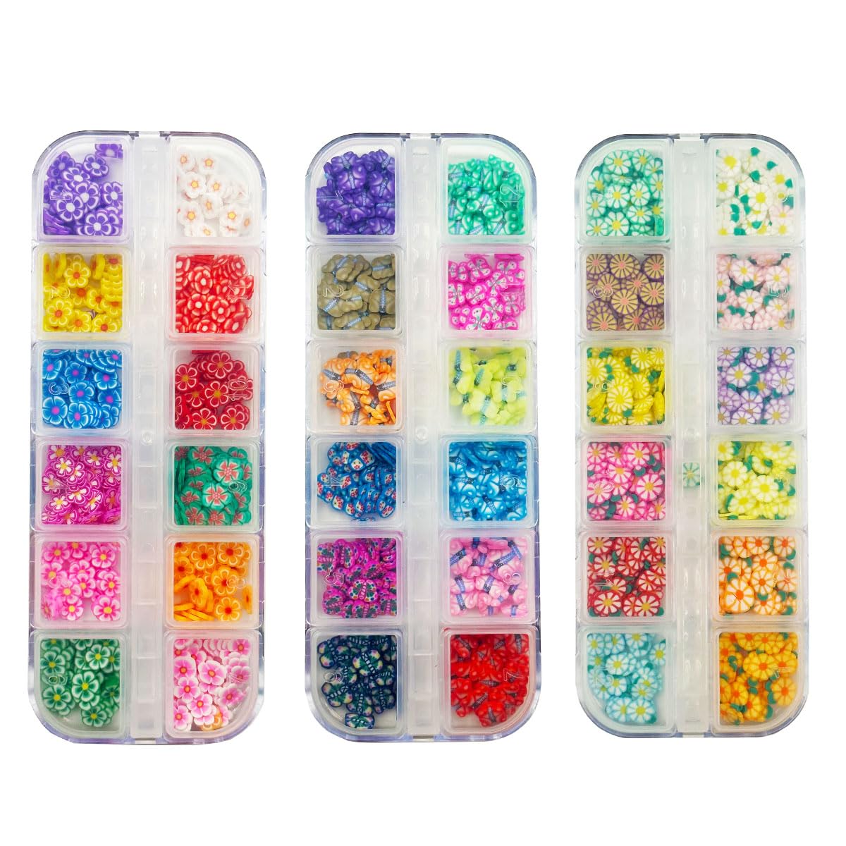 3 Boxes Flower Butterfly Nail Art Slices, 3D Polymer Clay Mini Slices Resin Making Flakes Charms Colorful Nail Art Supplies for